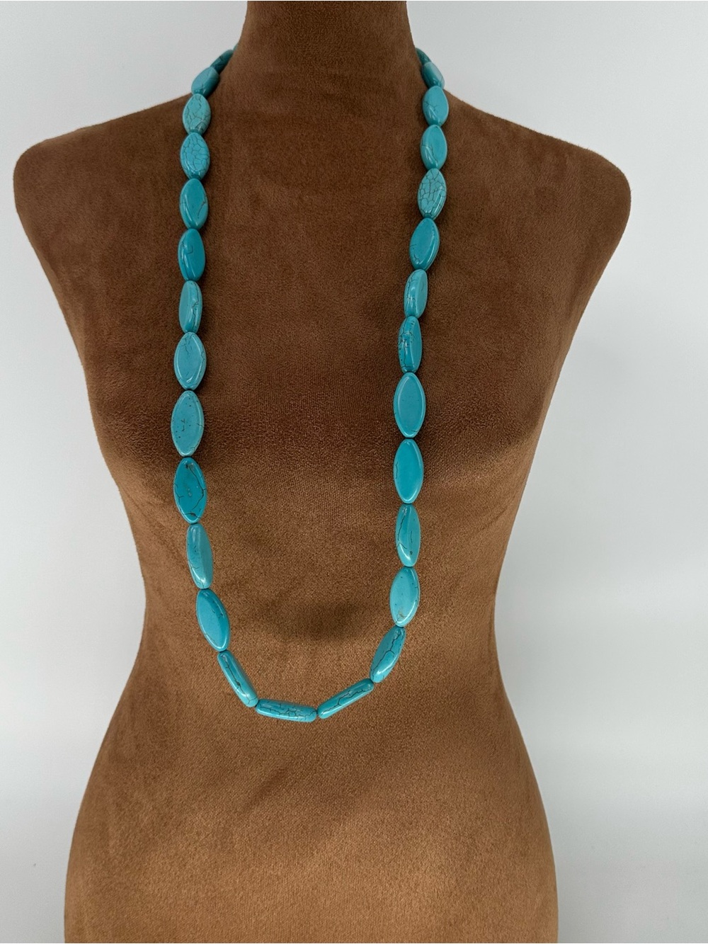 Boho Southwestern Turquoise Blue Oval Bead Statement Necklace